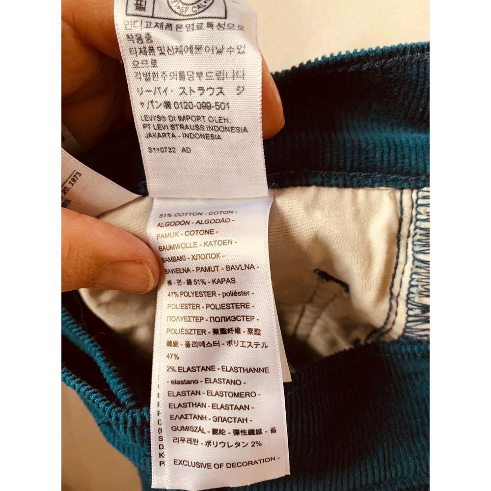 Levi's Corduroy Jeans W27 L29 Deep Teal Blue Green Straight Leg 5 Pocket - Picture 7 of 10
